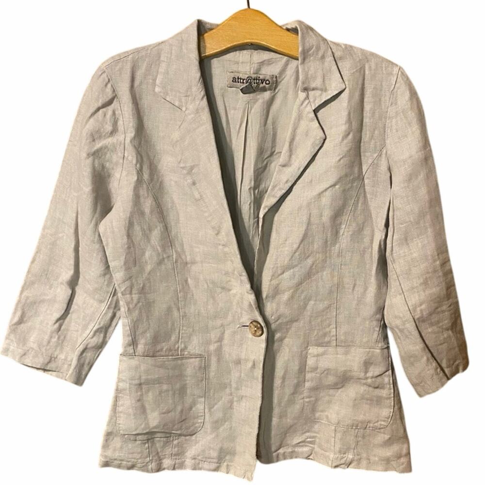 Attr@ttivo Cream 100% linen button Blazer 3/4 sleeves made in Italy Small preppy
